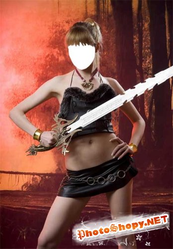 Шаблоны для фото - Девушка с мечом