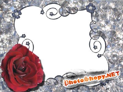 Рамка для фотошоп - Бриллиантовая с алой розой