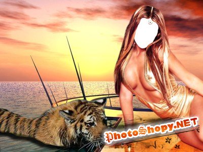 Шаблон для Photoshop «Девушка с тигром»