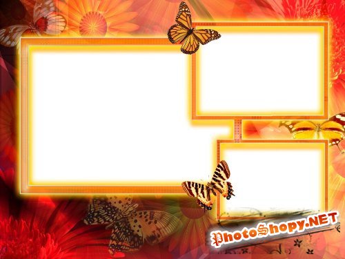 Рамка для фотошоп – Бабочки на красном