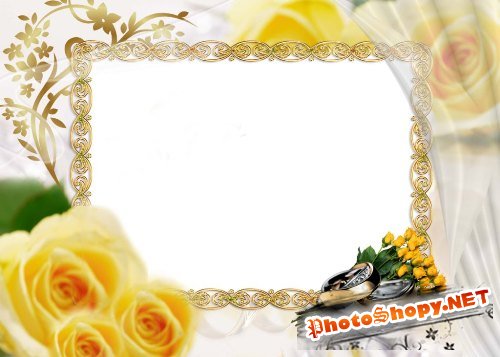 Рамка для фотошоп – Свадебная с жёлтыми розами
