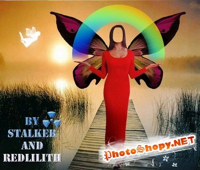 Шаблон для Photoshop - Радужная бабочка