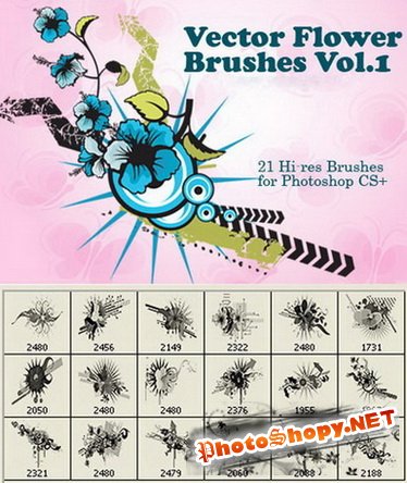 21 Hi-Res Vector Flower Photoshop Brushes