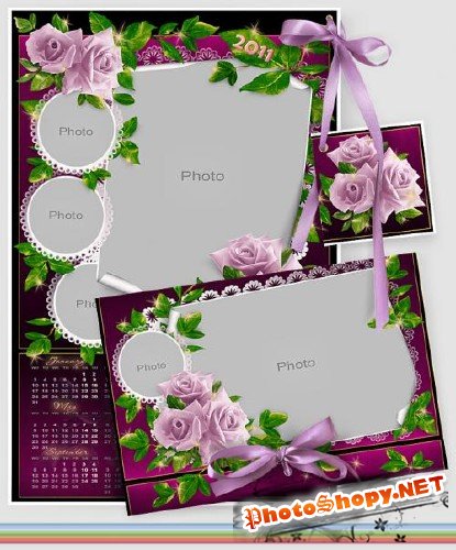 Набор PSD "Цветные розы" - календарь, открытка, клипарт.