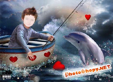 Шаблон для фотошоп - Мальчик с дельфином!