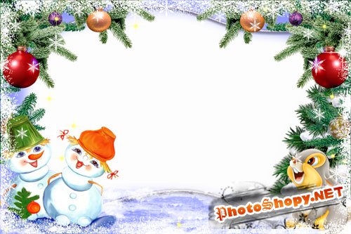 Новогодняя детская рамка для Photoshop - Веселые снеговики