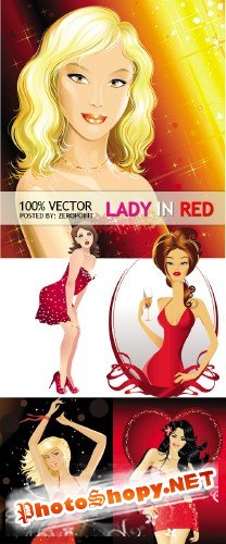 Девушки в красном | Lady In Red (vector clipart)