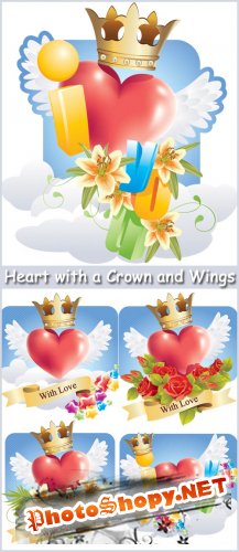 Heart with a Crown and Wings - Stock Vectors