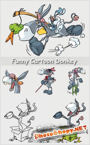 Funny Cartoon Donkey - Stock Vectors