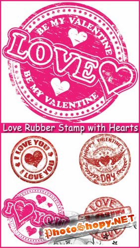 Love Rubber Stamp with Hearts - Stock Vectors
