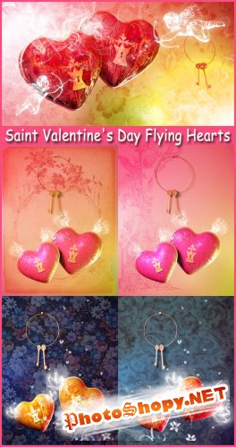 Saint Valentine's Day Flying Hearts - Stock Photos