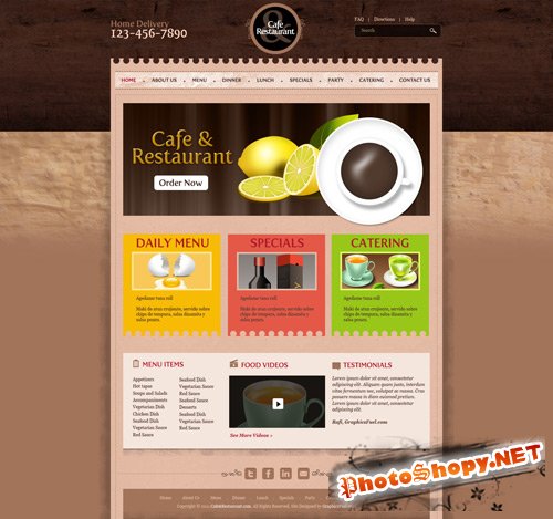Cafe & restaurant website PSD template