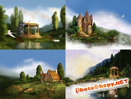 Beautiful houses and gazebos Backgrounds