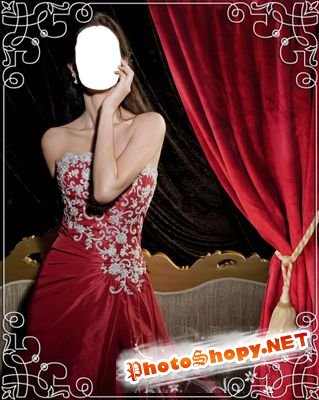 Женский шаблон для фотошопа. Бардовое вечернее платье.