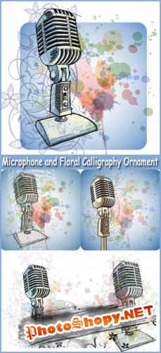 Microphone and Floral Calligraphy Ornament - Stock Vectors