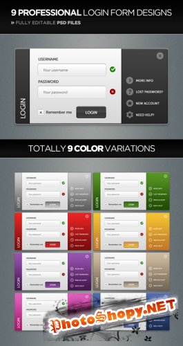 Professional Login Form Design in 9 Color-Styles - GraphicRiver