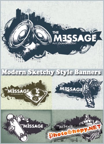 Modern Sketchy Style Banners - Stock Vectors