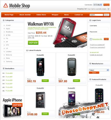VirtueMart Template (Mobile Shop) + PSD
