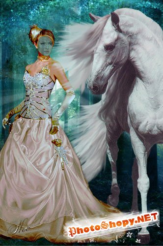 Шаблон для фотошоп -  С белой лошадкой