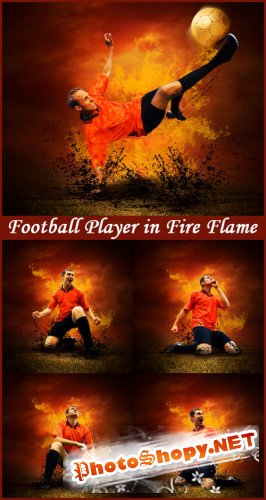 Football Player in Fire Flame - Stock Photos