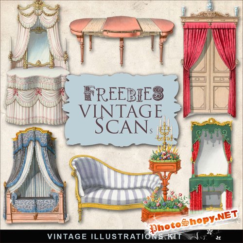 Scrap-kit - Old Vintage Furnitures Illustration