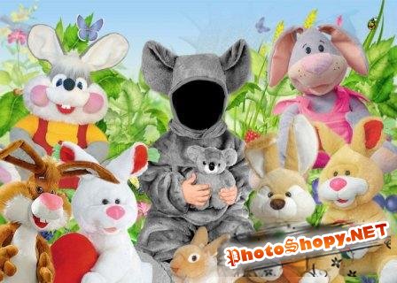 Шаблон для фотошоп – Коала и зайцы