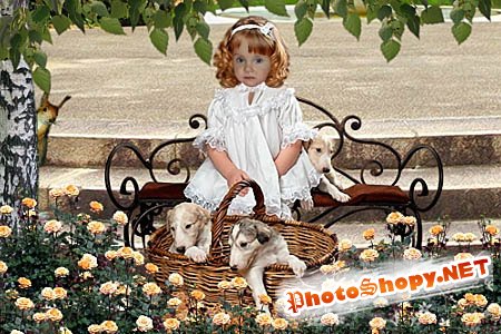 Детский шаблон для фотошопа - Девочка в саду