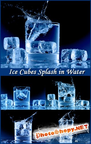Ice Cubes Splash in Water - Stock Photos