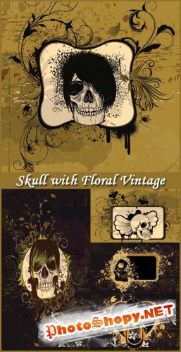 Skull with Floral Vintage - Stock Vectors