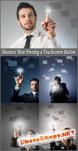 Business Man Pressing a Touchscreen Button - Stock Photos