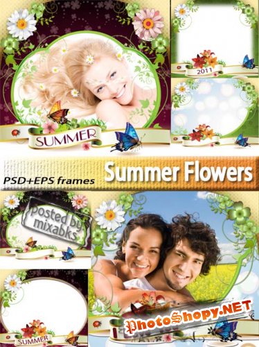 Цветочные летние рамки (PSD + EPS)