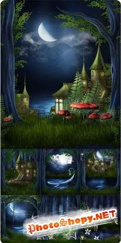 Замок в лесу - сказочные фоны