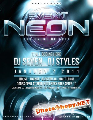 Neon poster flyer template