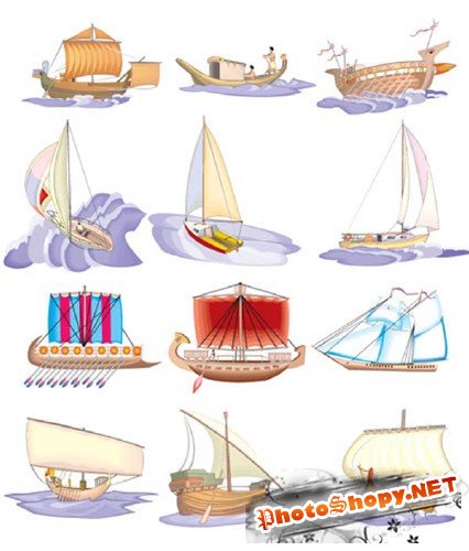 Парусники и яхты в векторе (древние и современные)