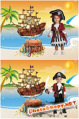 Детские костюмы для фотомонтажа - Пират, Пиратка