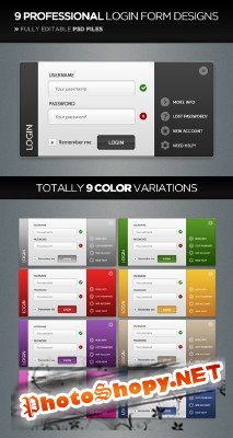 Professional login form design in 9 colorstyles