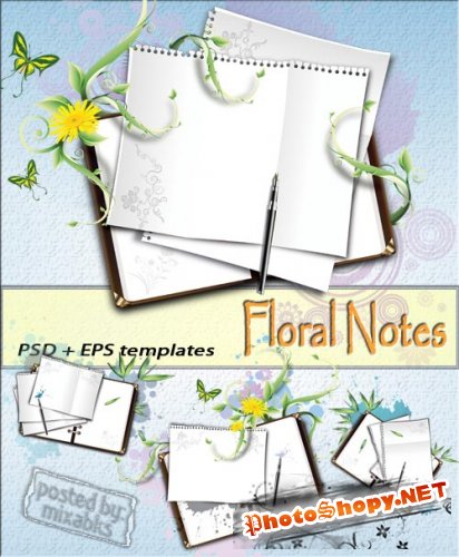 Цветочные записки  | Floral notes (layered PSD + AI)