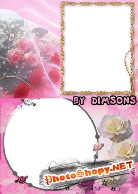 Photo Frame - White and pink roses