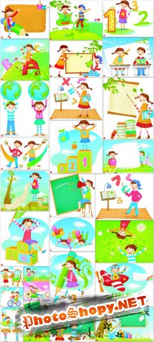 Kids Vector Cliparts - kids, holiday, summer, fun, learning, school, vacation