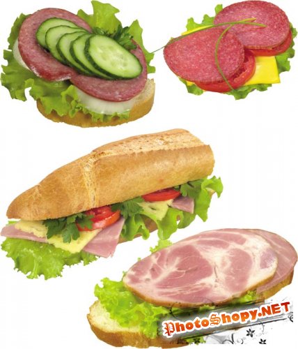 Фотосток: Бутерброды с ветичной и колбасой