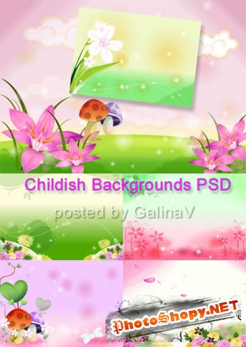PSD-исходники Цветочные фоны для детских коллажей
