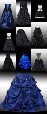 A collection of black evening dresses and skirts