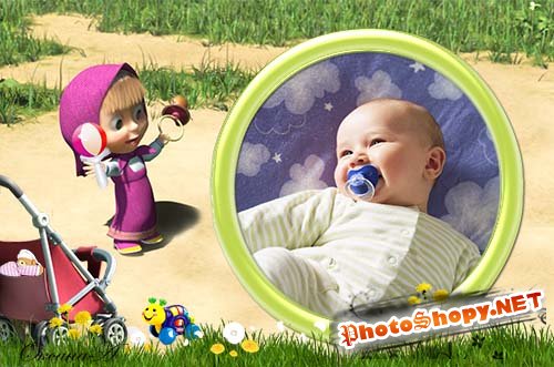 Детская рамка для фотошоп - Игрушка и пустышка для малышки от Маши