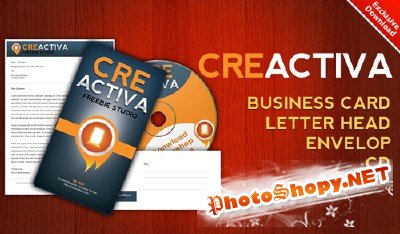 Creactiva business card, letterhead, envelope, CD label 