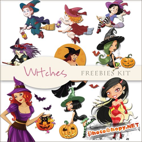 Scrap-kit - Witches - Halloween Illustrations #1