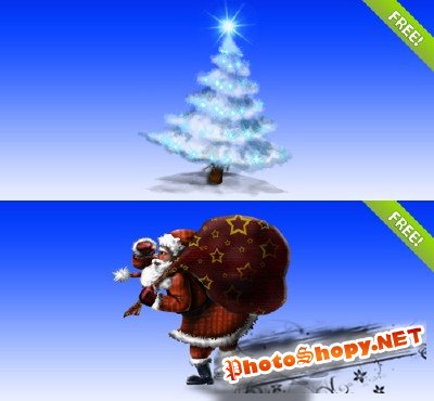 Layered PSD Christmas Tree and Santa Claus illustration
