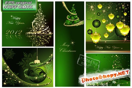 Зеленый новогодний стиль | Green Christmas Style (eps vector + tiff in cmyk)