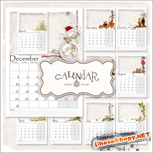 Scrap-kit - Calendar-Frames 2012 Year (PNG, PSD)