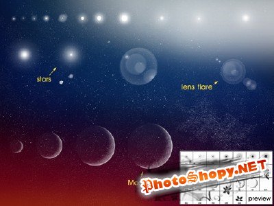 Photoshop Brushes - Stars, Moon, Lense Flare