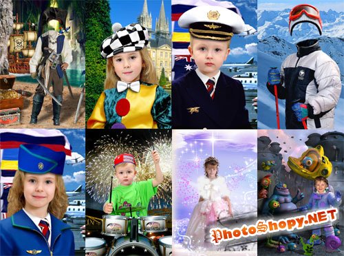 Детские симпатичные костюмы и шаблоны для фотомонтажа часть 31